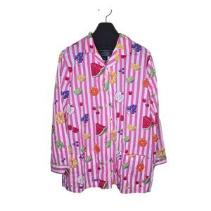 Vintage Nick & Nora Sleepwear Fruits 2 Piece Pajama Set Womens XXL Pink